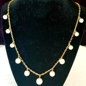 Elegant Vintage Gold Tone and White Faux Pearl Necklace With A 24" Long Chain
